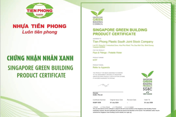 Nhựa Tiền Phong đạt “nhãn xanh” Singapore green product certificate